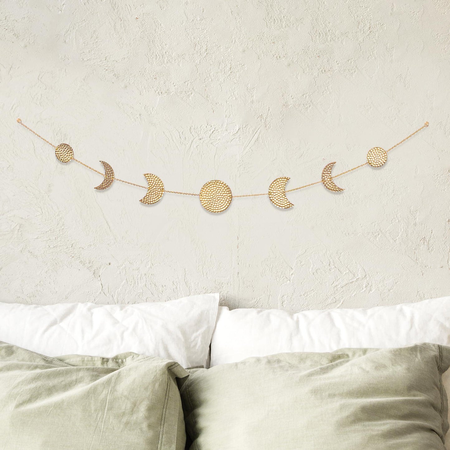 Moon Phase Wall Decor Hanging Garland 7 Gold Hammered Metal Boho