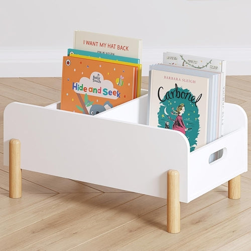 Montessori Bookshelf for Toddlers, Wooden Book Caddy with Adjustable
